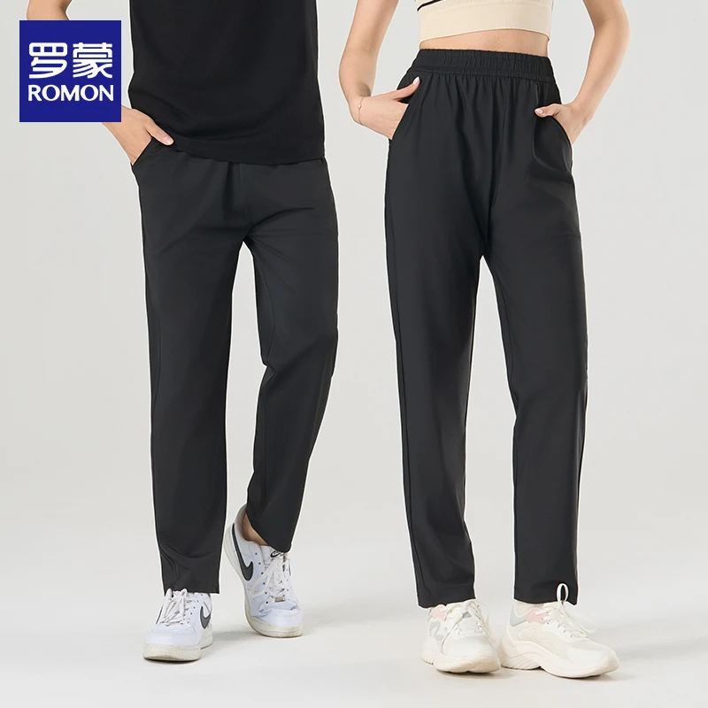 罗蒙冰丝速干裤男女款夏季薄款透气宽松户外直筒跑步运动长裤防晒