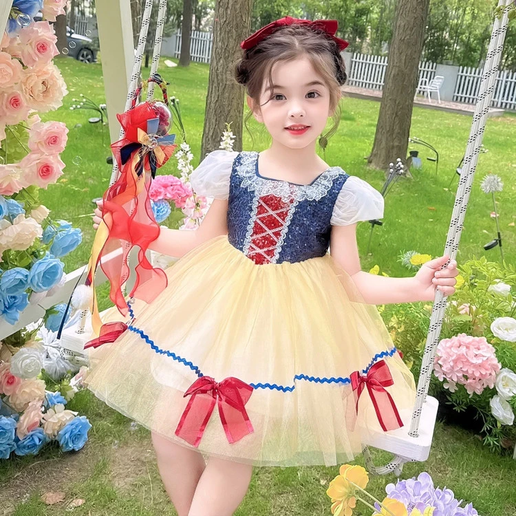 2025新款夏季公主裙女童蓬蓬纱裙蝴蝶结头饰魔法棒套装可爱礼服