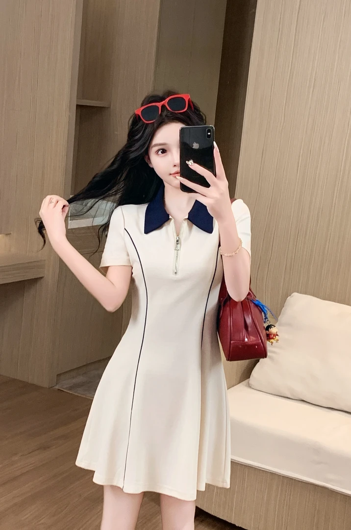 5016#【长78】2025新款时尚翻领显瘦小个子连衣裙