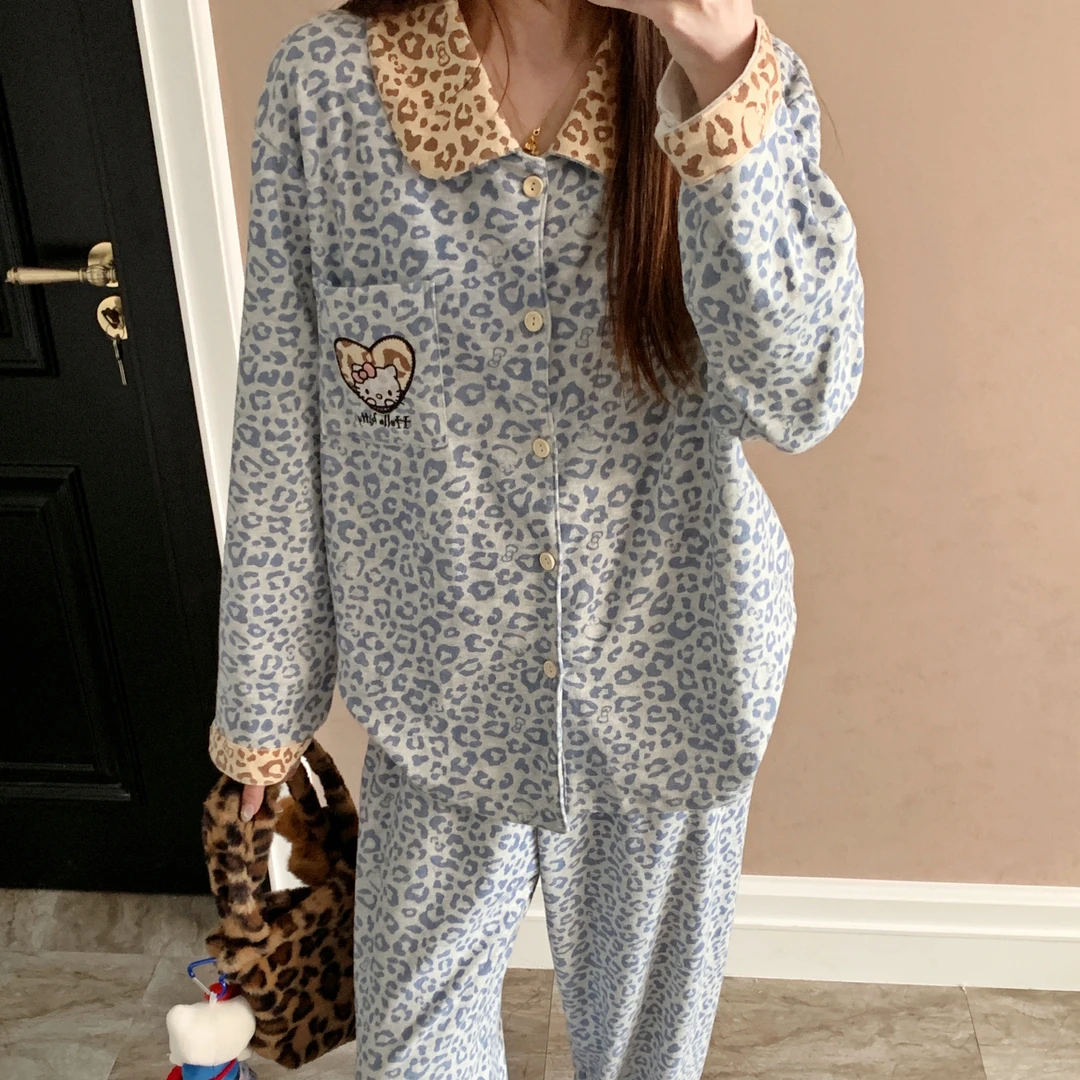 睡衣女秋冬季舒适长袖2025新款外穿保暖蓝色HelloKitty家居服套装