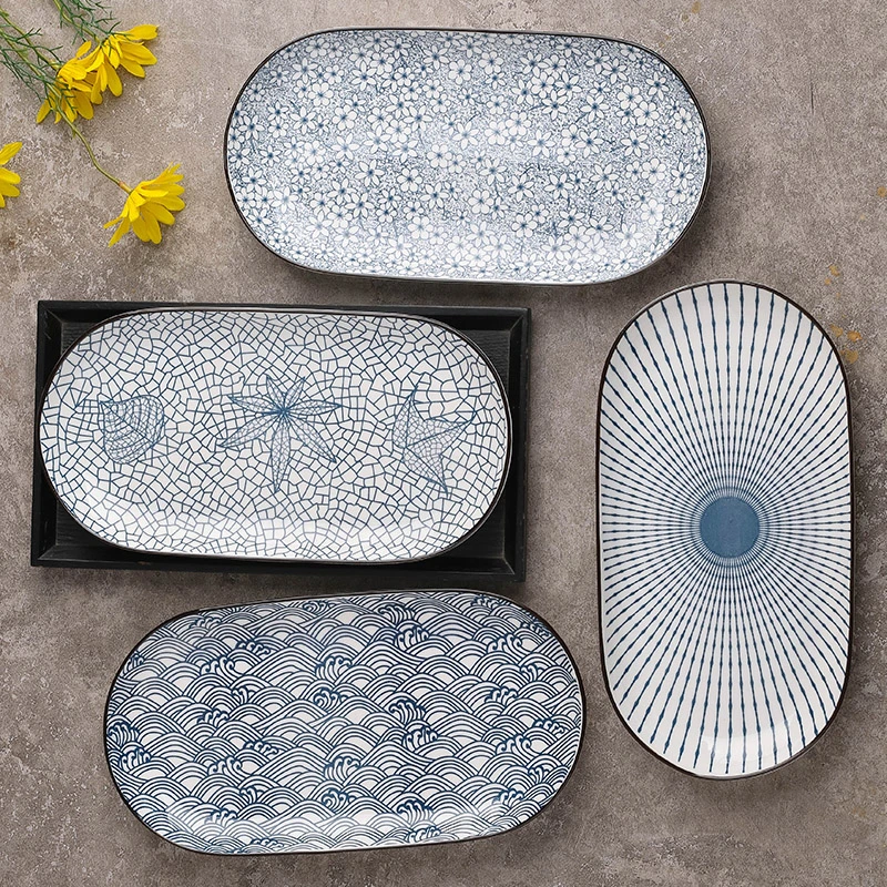 日式网红蒸鱼盘家用创意蒸烤专用长方形鱼盘新款大号陶瓷餐盘碟子