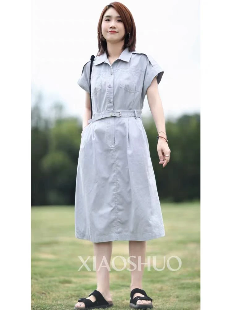 欧货2025夏季时尚纯棉连衣裙女中长款收腰显瘦A字裙子8897
