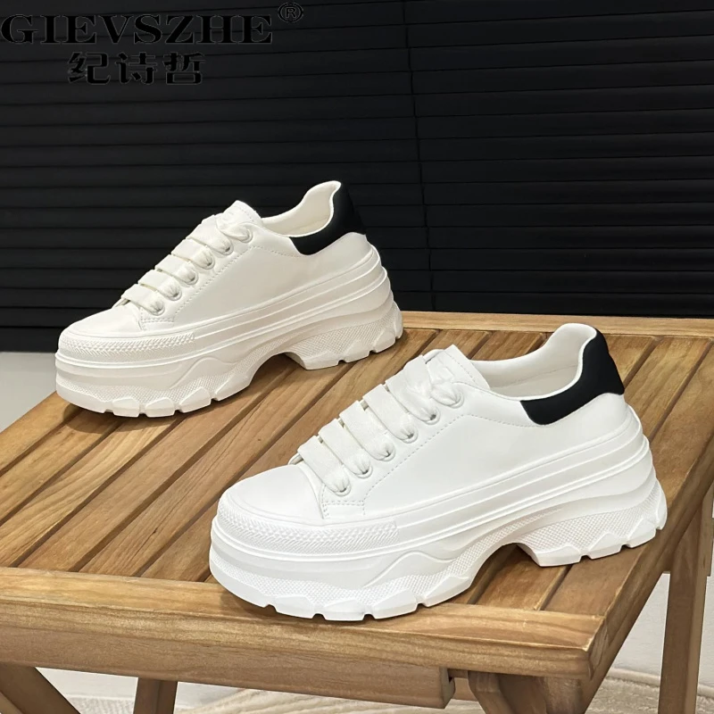 纪诗哲厚底真皮小白鞋女鞋2025夏季新款增高时尚百搭休闲增高板鞋