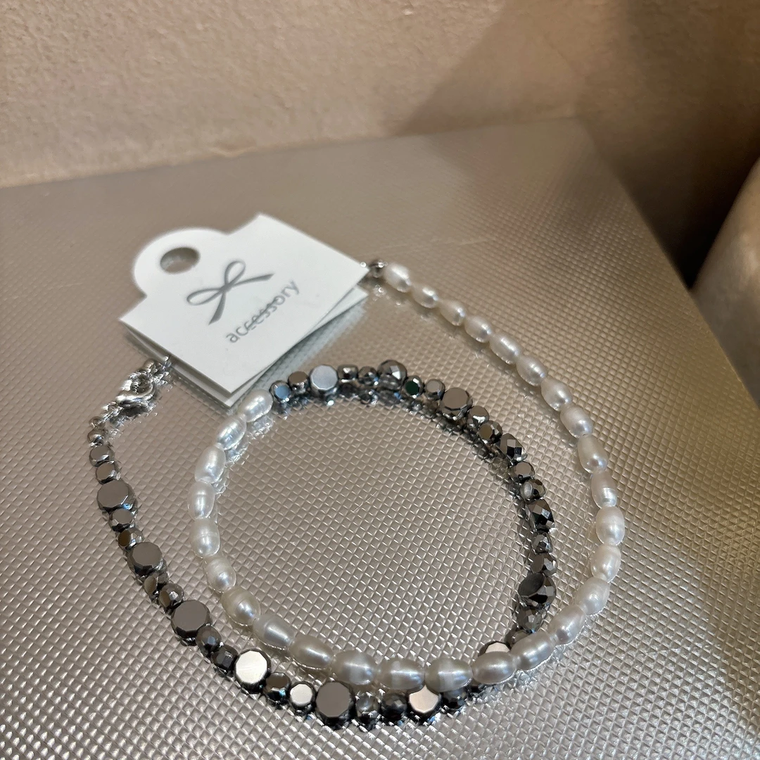 铜合金项链 气质珠珠拼接细闪项链X415