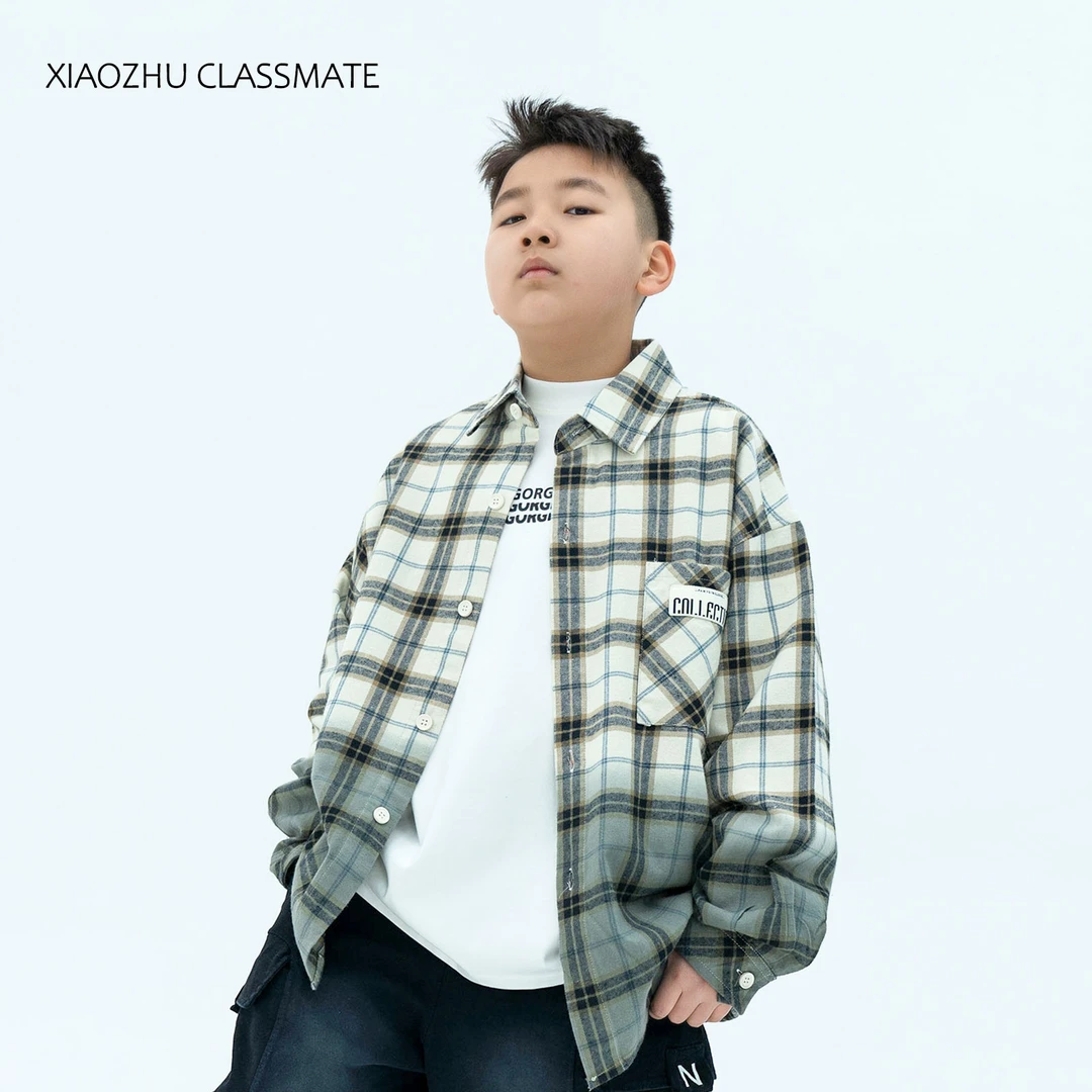 胖童男童中大童衬衫外套衬衣加肥加大胖宝休闲衬衣54073