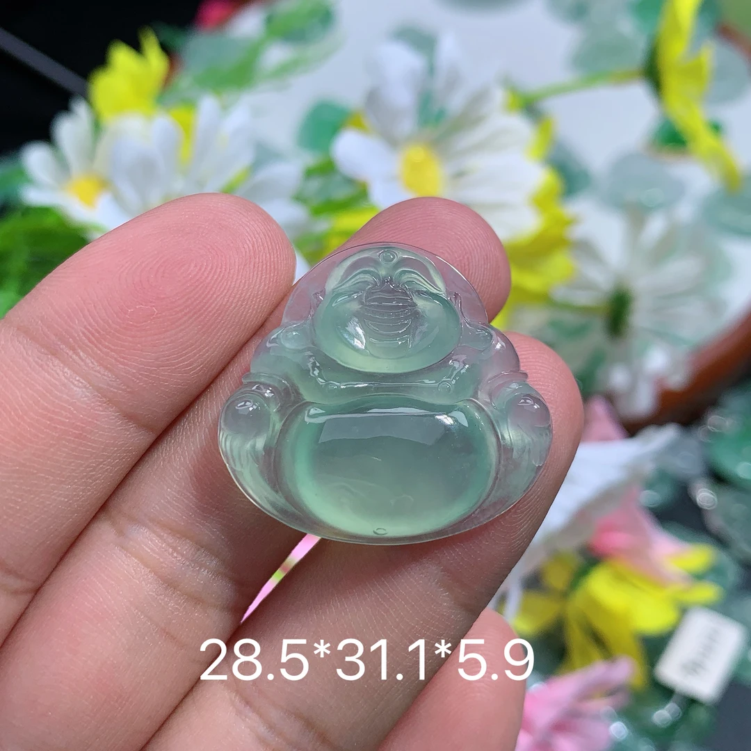 缅甸天然翡翠A货冰种甜绿佛公吊坠钟女款气质轻奢冰透镶嵌雕刻