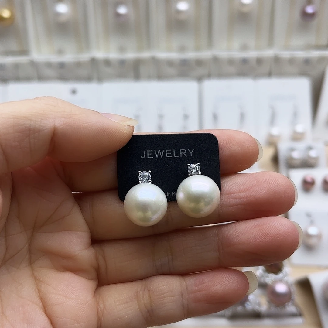 淡水珍珠耳饰银S925镶嵌12.2