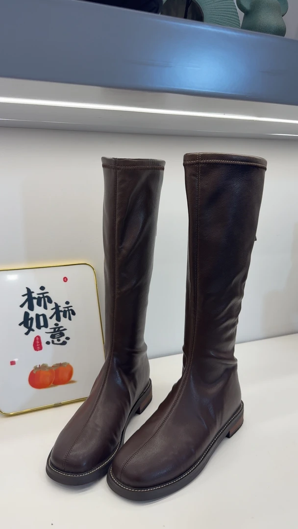 77498 冬季新款时尚百搭圆头平底长筒休闲时装靴