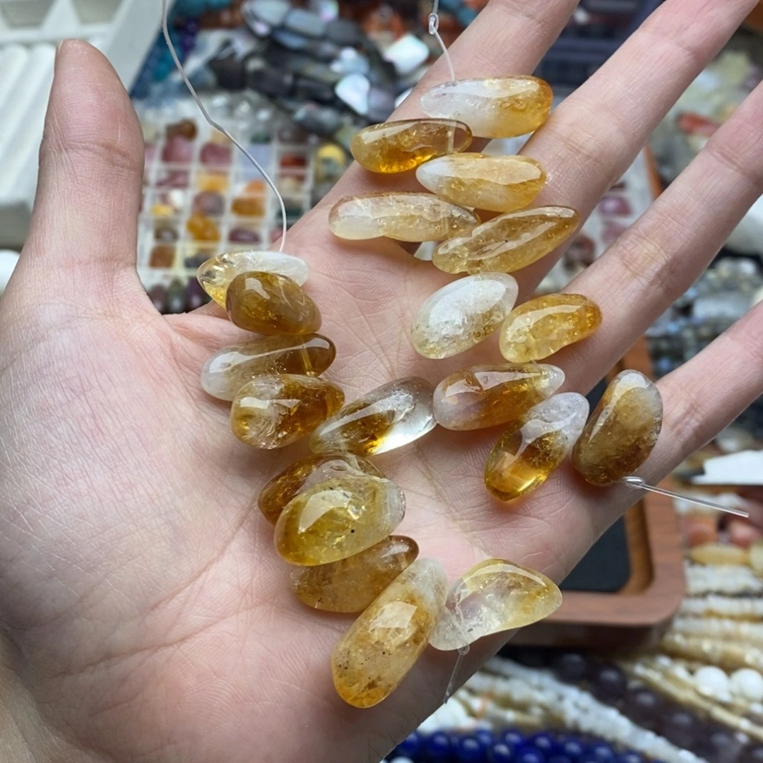 玛瑙/玉髓未镶嵌珠宝半成品10个装纯天然黄塔晶吊坠孔