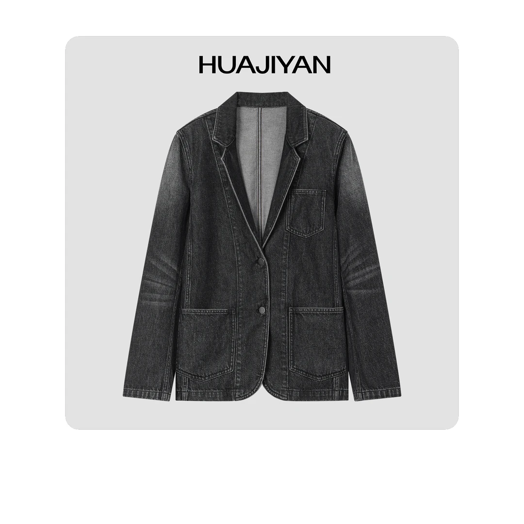 华吉言/HUAJIYAN【朝雾】天丝棉复古做旧牛仔西装外套
