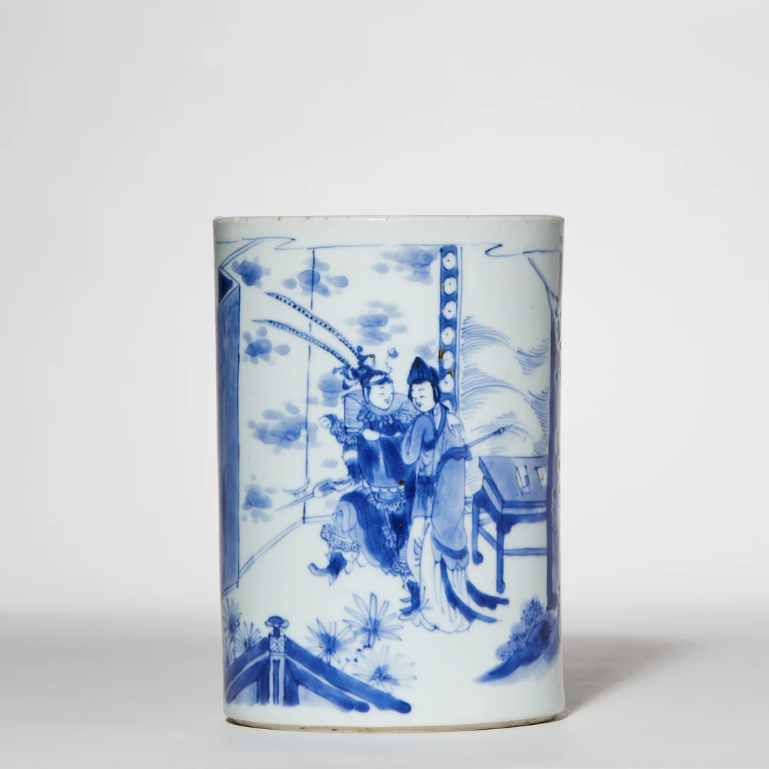 14、清康熙 青花凤仪亭笔筒【祥德64拍卖】