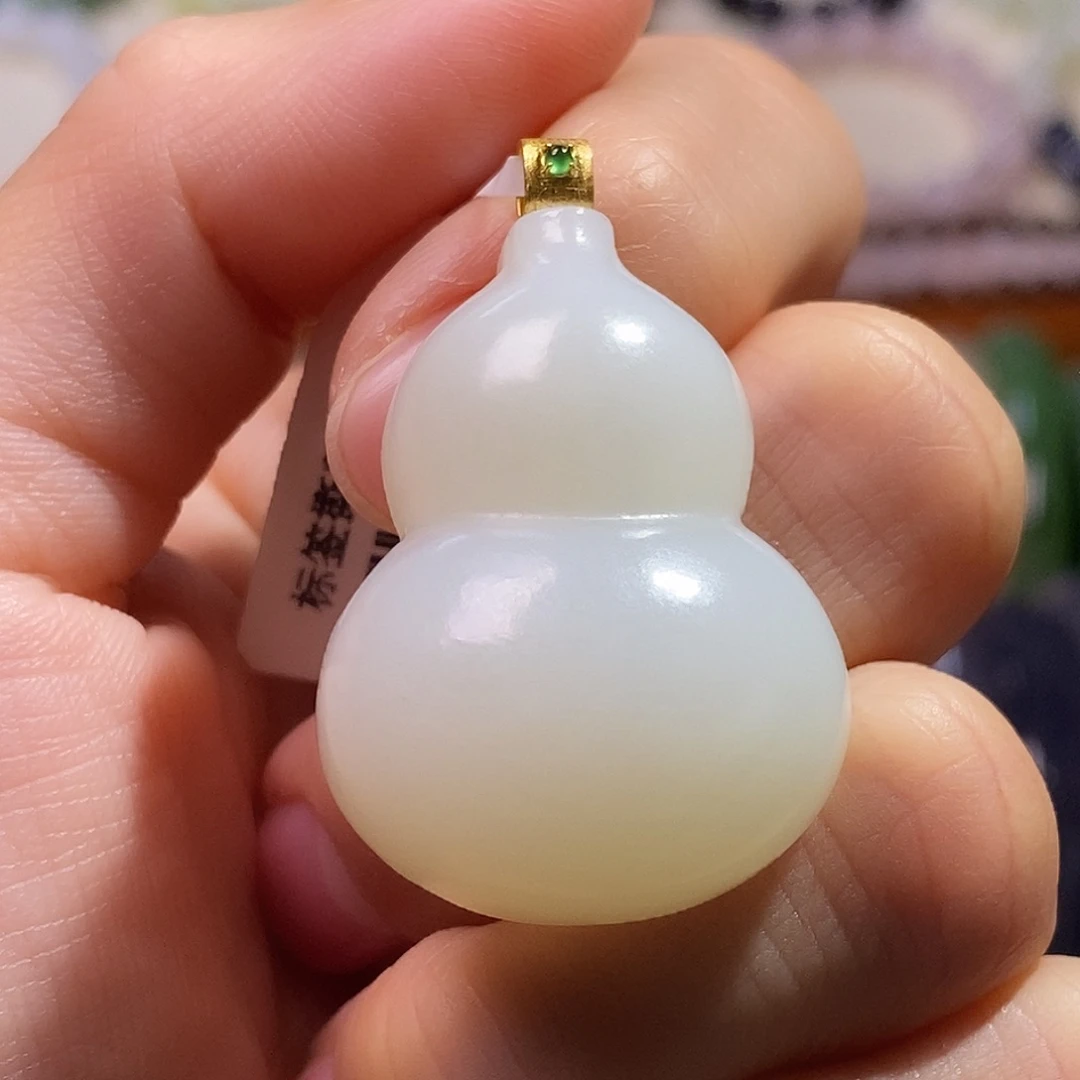 颈饰未镶嵌和田玉金镶羊脂白玉葫芦吊坠