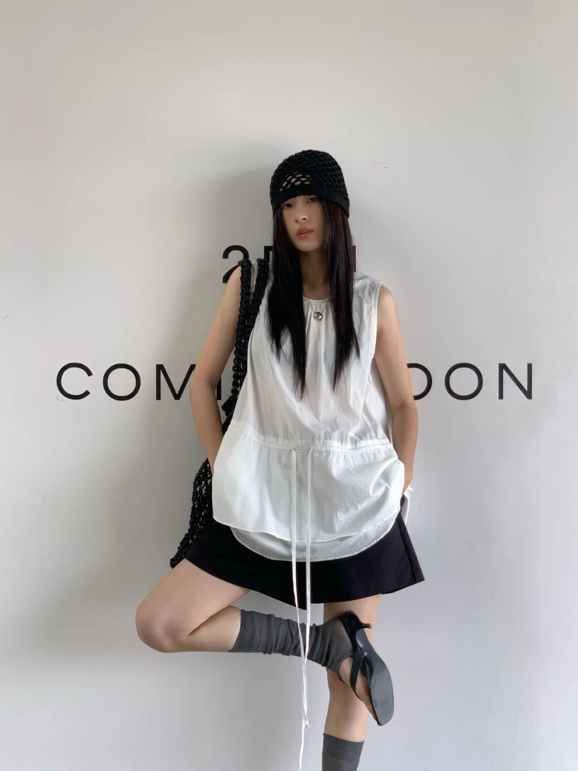 【福福!NO!NO!NO!】设计感小众抽绳收腰极简无袖背心 CQ263