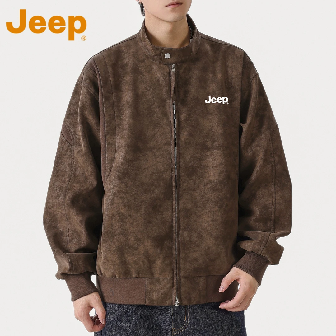JEEP吉普美式机车皮衣男款2025春秋季哈灵顿夹克宽松休闲百搭外套