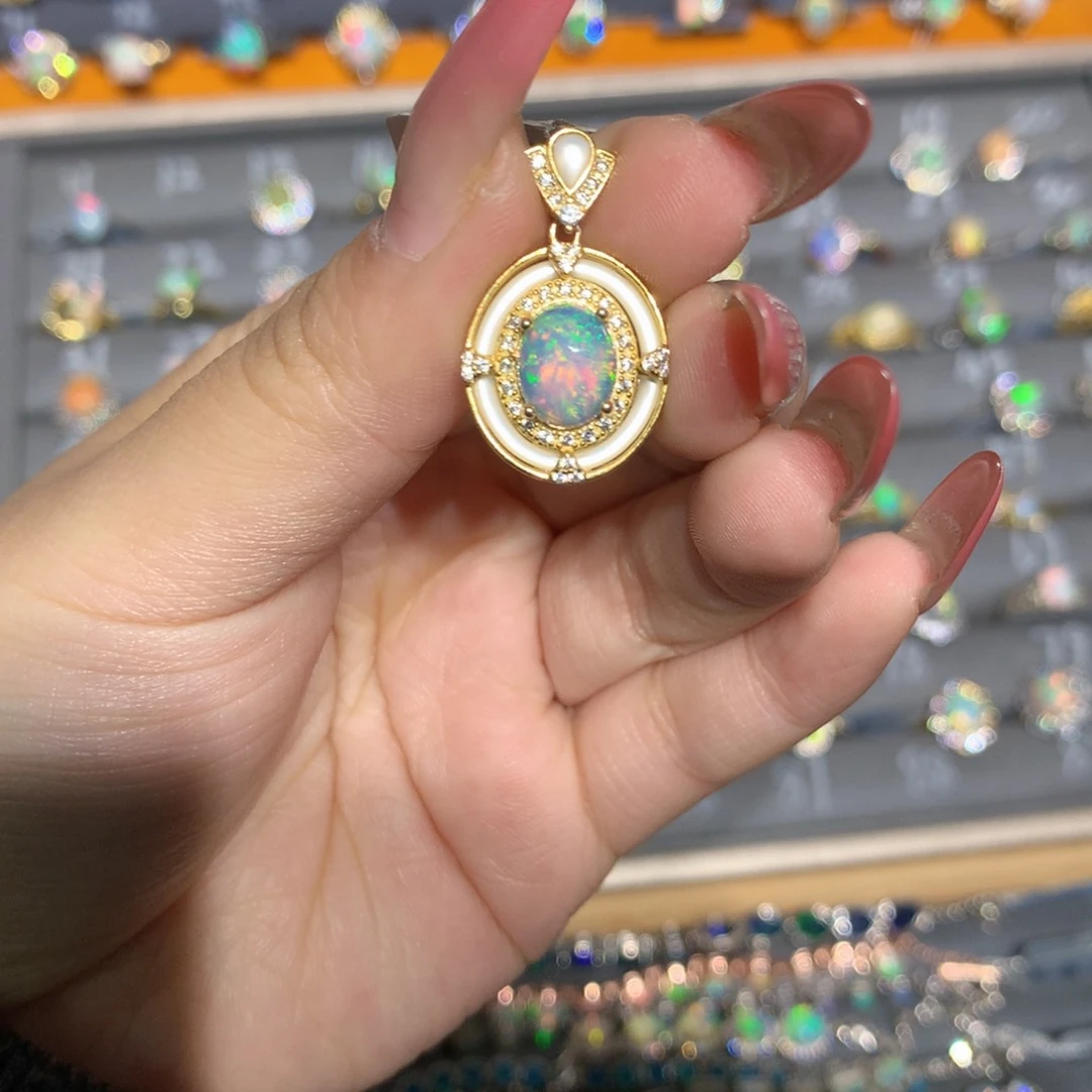 银S925镶嵌欧泊欧泊吊坠l