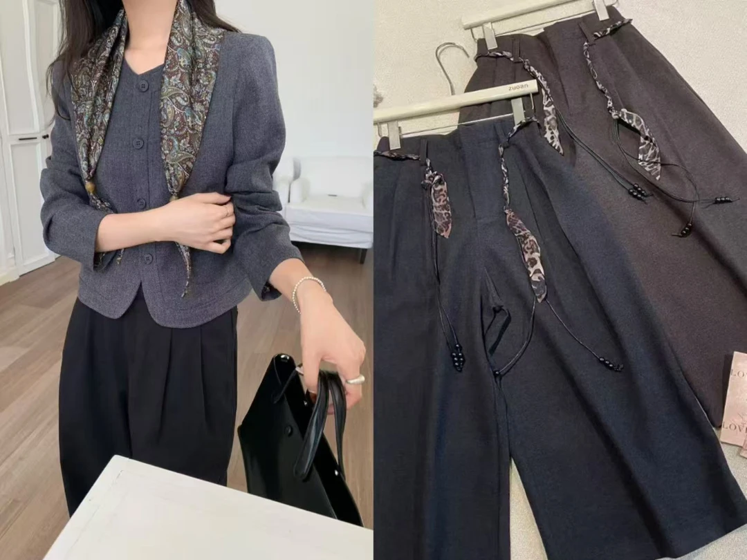 秋季新款松弛垂感慵懒绑带休闲高级百搭舒适直筒裤