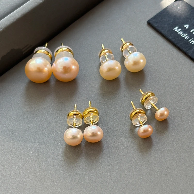 铜合金耳饰 樱花粉馒头珍珠耳环简约轻奢气质高级感耳钉百搭精致