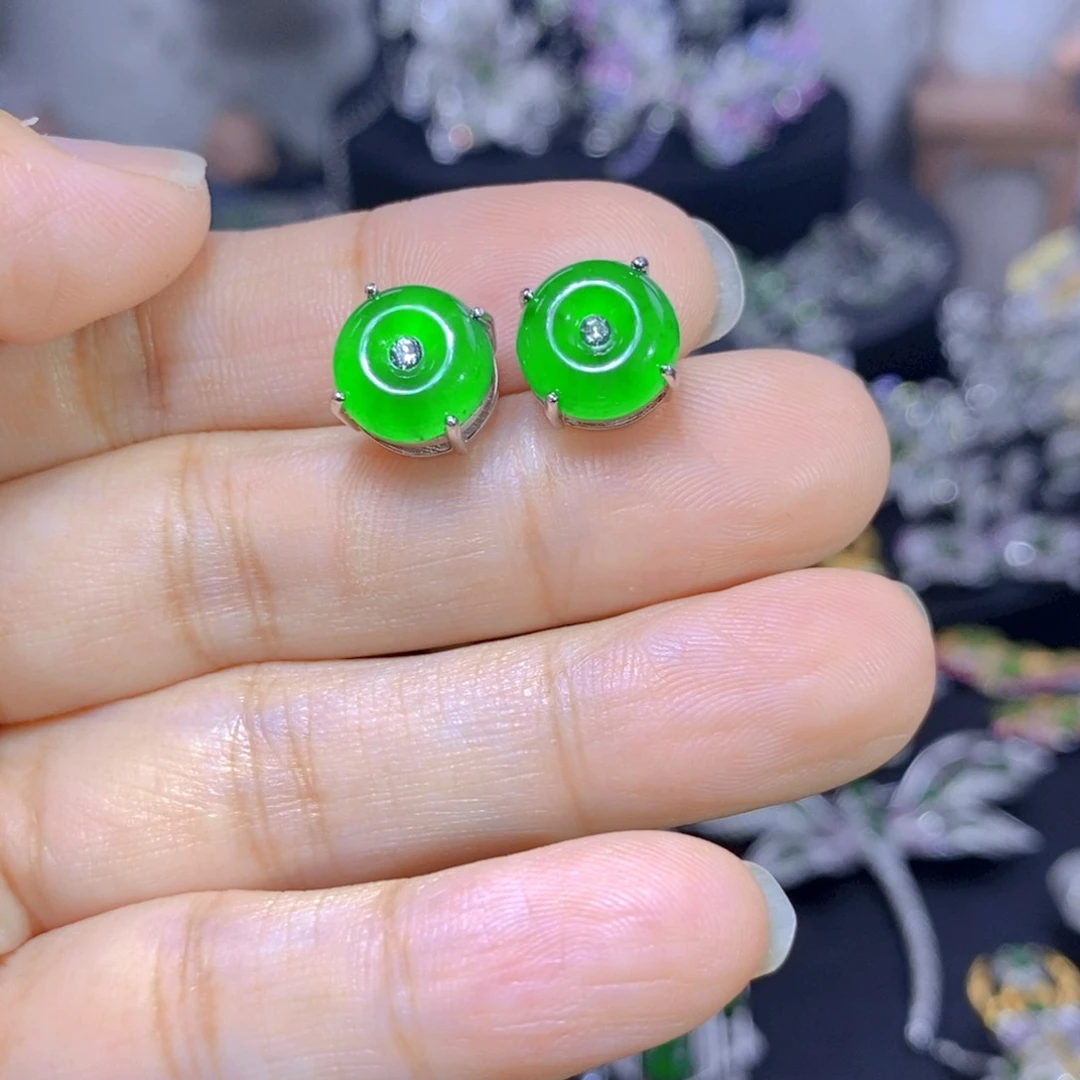 翡翠银S925镶嵌耳饰天然翡翠