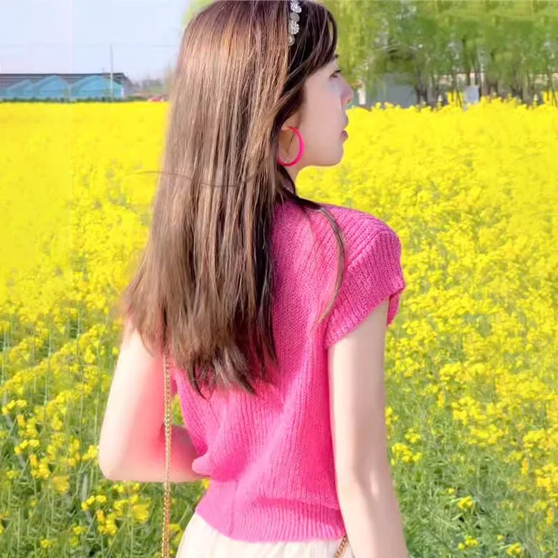 今年流行漂亮小衫女2025新款夏季T恤针织衫甜美减龄短袖洋气上衣