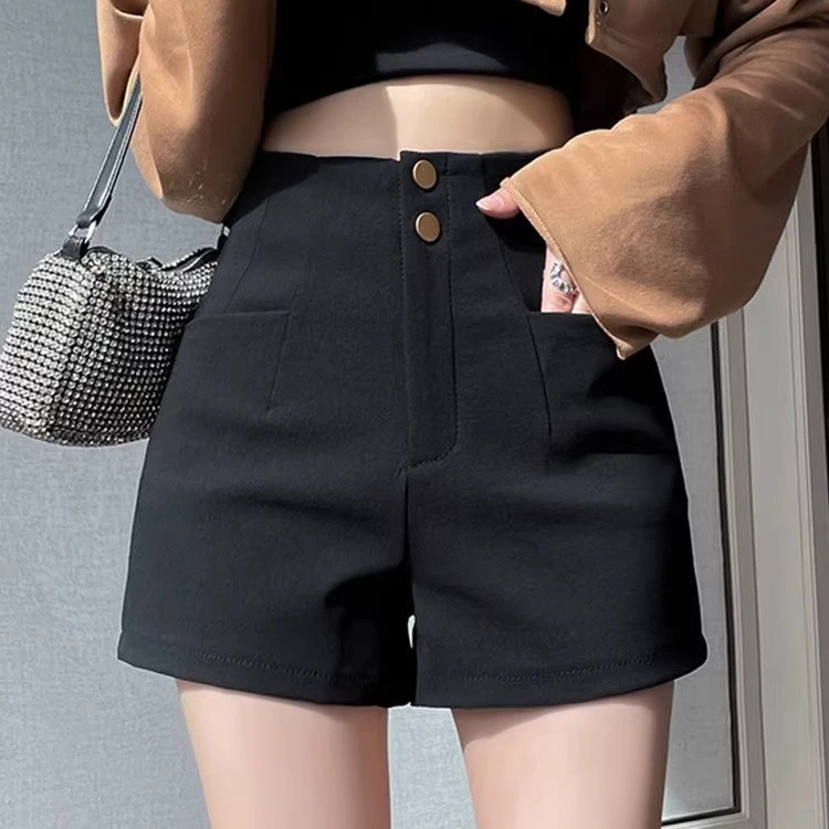 高腰黑色西装短裤女夏季2025新款小个子外穿a字宽松显瘦阔腿热裤