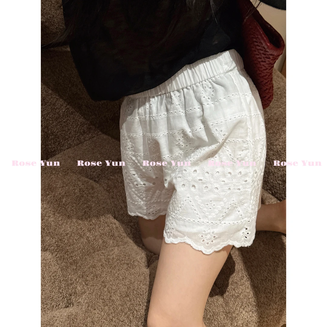 【Rose Yun】100%棉法式重工镂空钩花立体刺绣短裤 JY055065