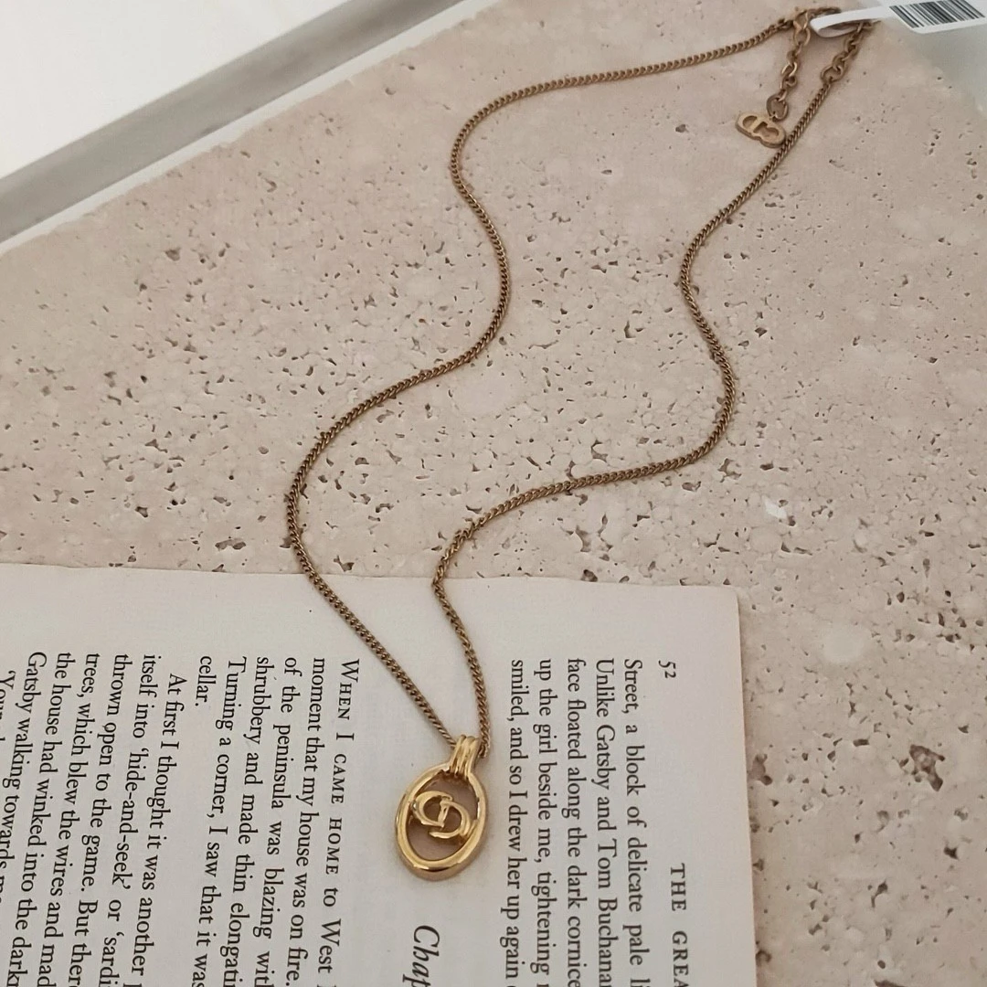 95新 DIOR/迪奥 Azul-金色椭圆CD字母项链/38634