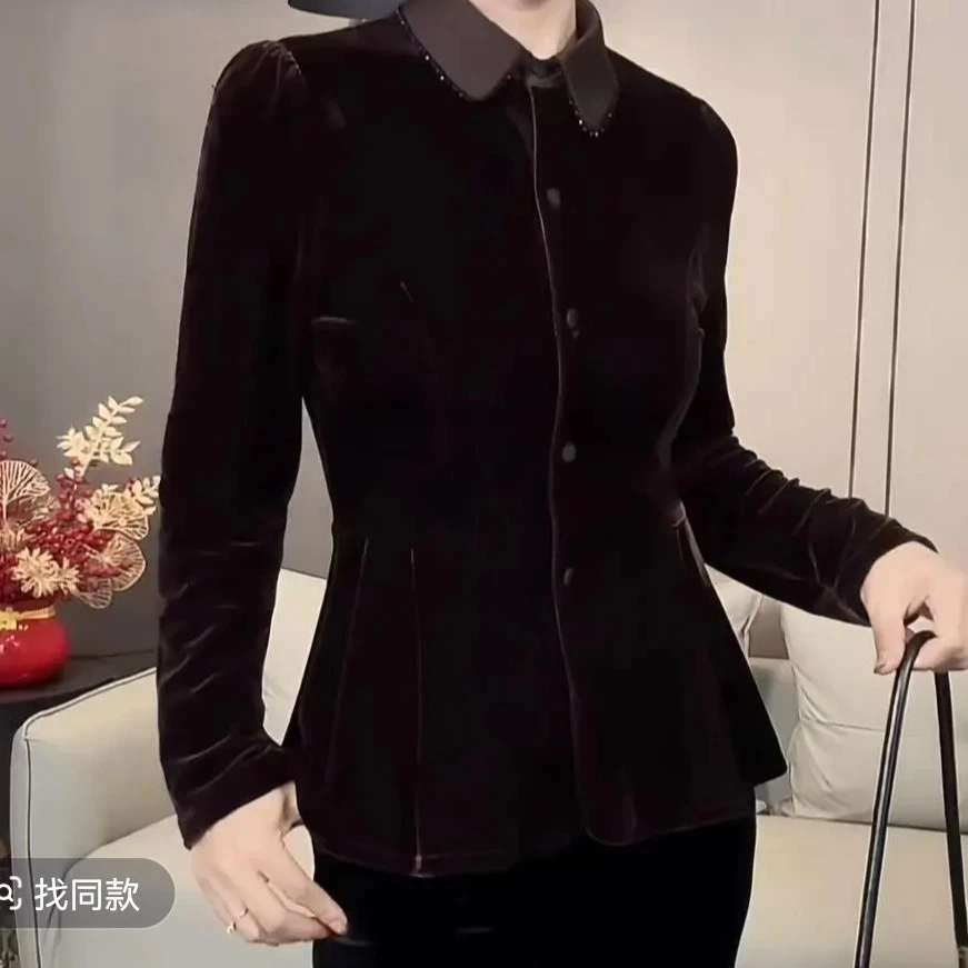 新款面膜丝绒收腰显瘦衬衫气质百搭上衣
