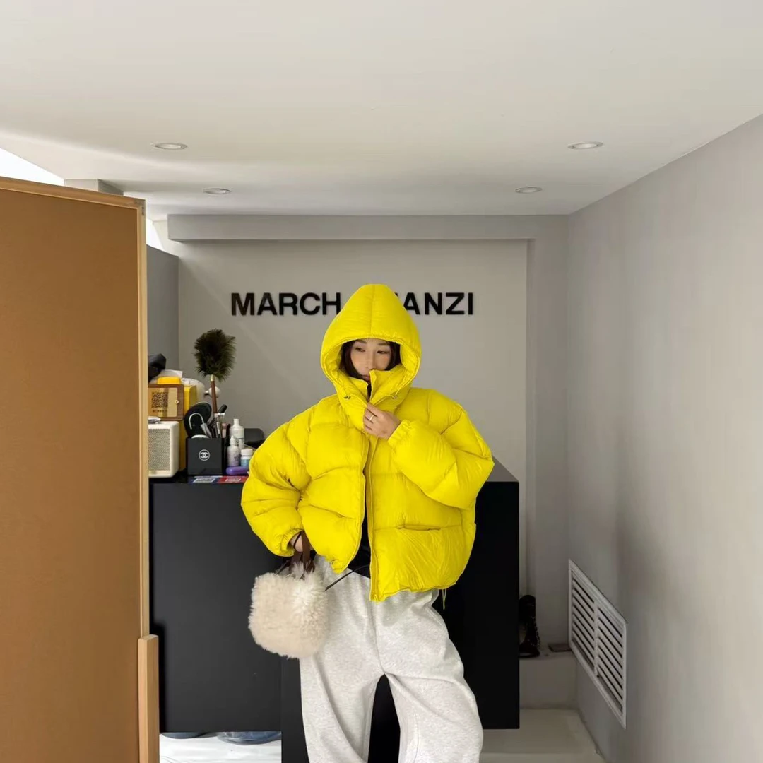 AiT燕姐 连帽休闲短款拒污厚款冬季女白鸭绒保暖外套