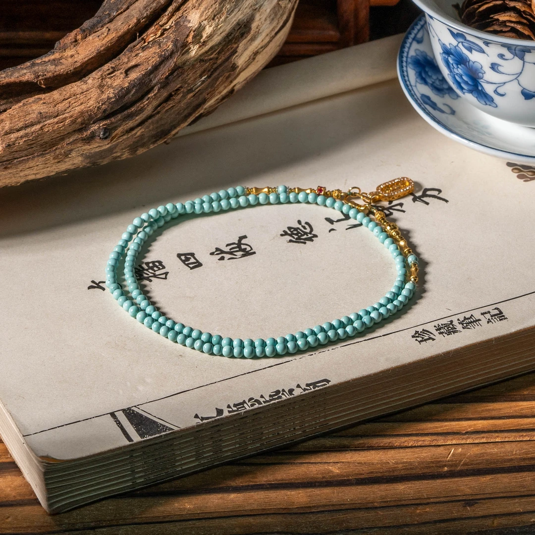 【世间臻宝】福满|18K绿松石圆珠项链/Q1823/多样性发/3mm/50cm/5