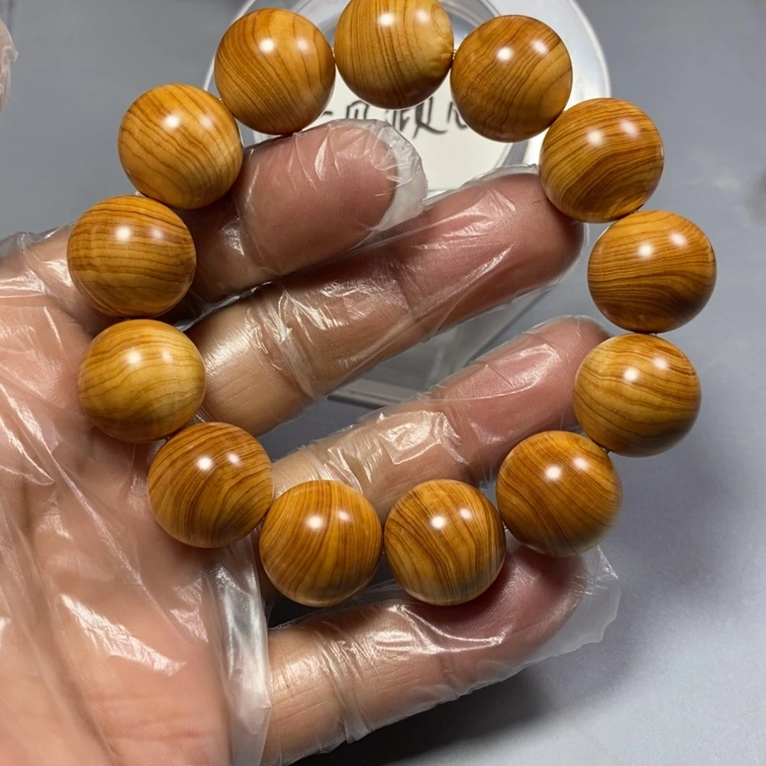 柏木手串/手链南太行陈化崖柏手串鸡油黄水波纹1.8