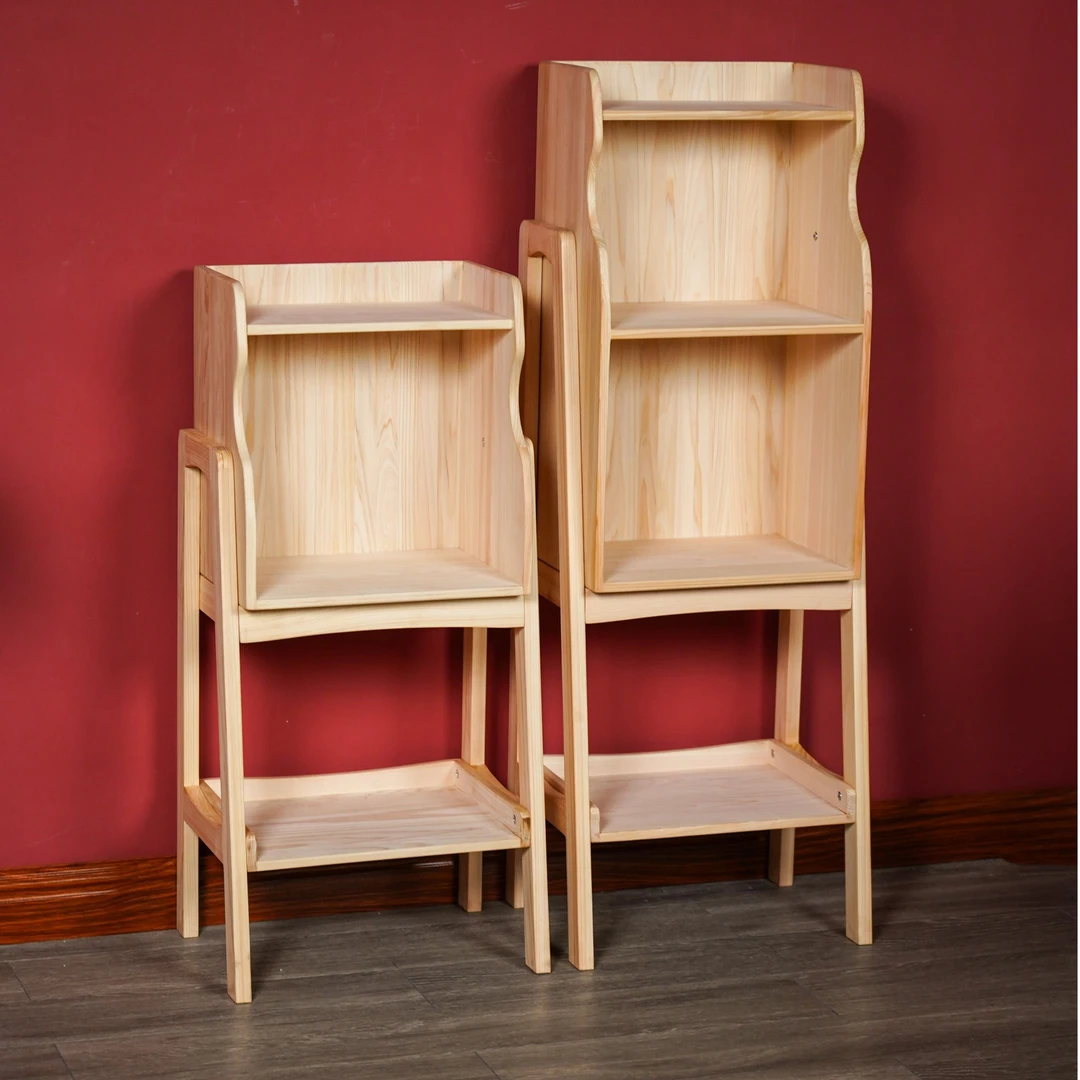 桧木书架落地置物架家用书桌边收纳多层靠墙学生大箱架