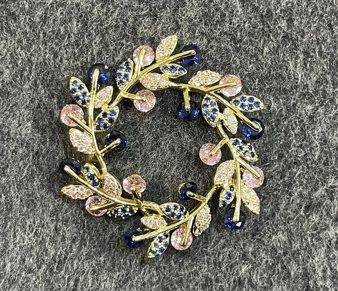 合金合成锆石胸针  精致百搭多彩花环胸花