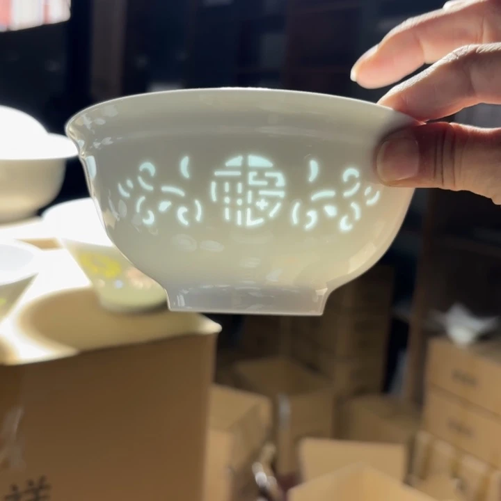 玉瓷景德镇陶瓷白色两只米饭碗