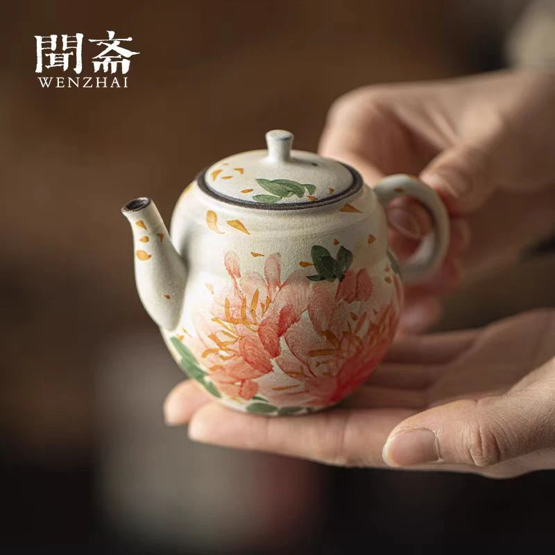 粉引-绮彩牡丹-葫芦茶壶  7L2025453