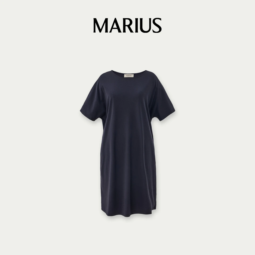 MARIUS“T恤裙”休闲圆领纯色女短袖中长款连衣裙