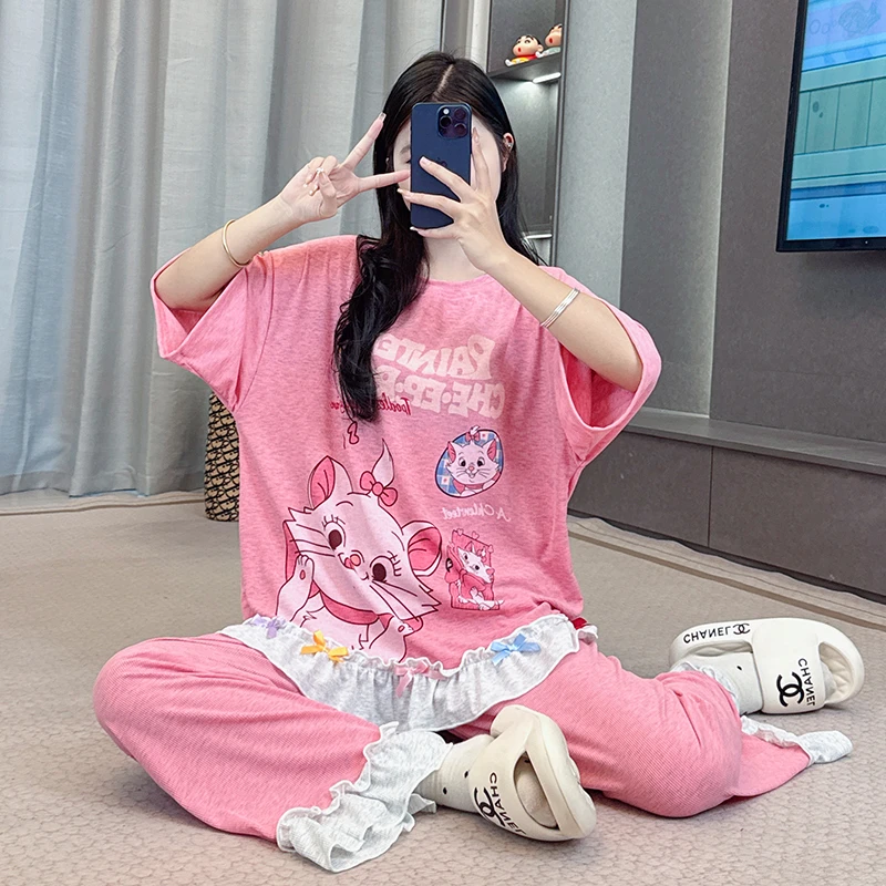 睡衣女春夏季新款半袖薄款卡通休闲韩版宽松家居服套装-280（TZ）