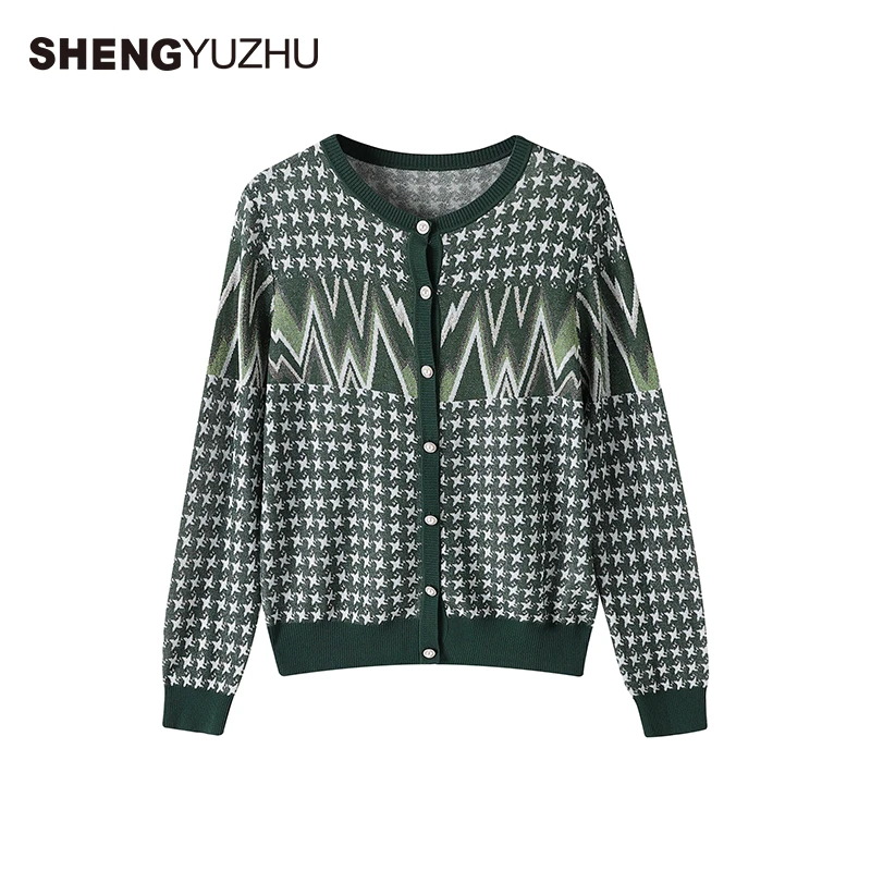 声雨竹官方旗舰店2025秋冬线衫开衫微弹短款长袖圆领肌理感轻熟女