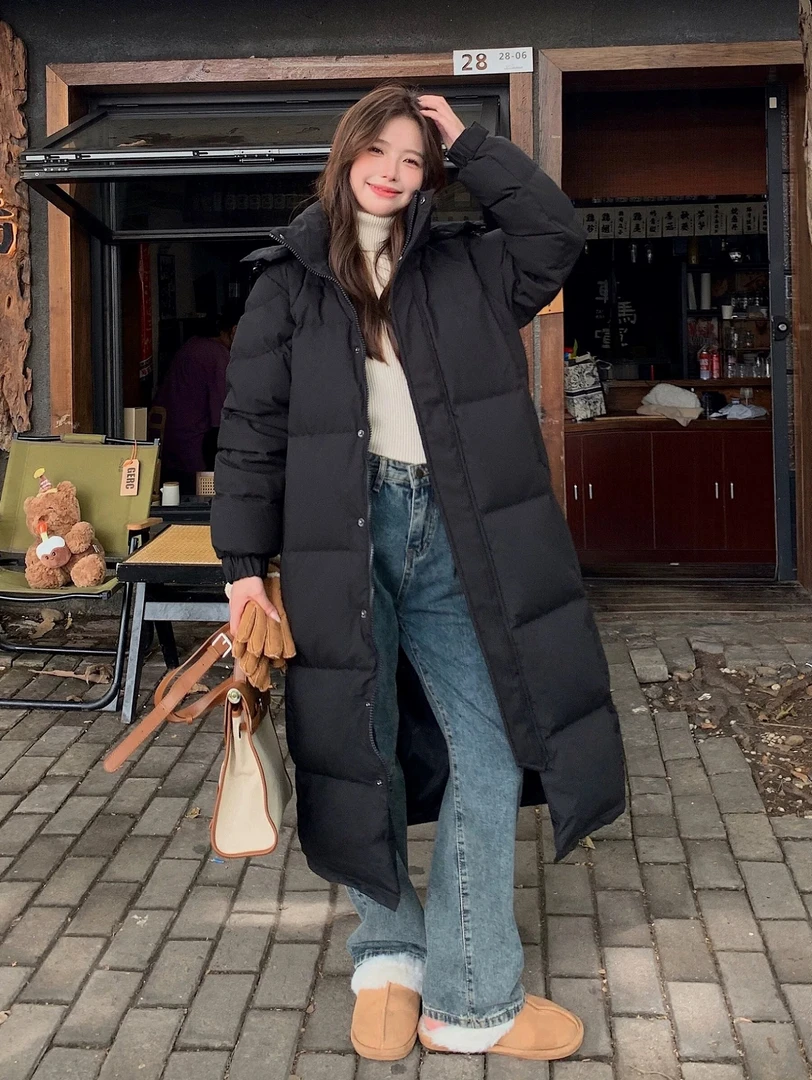 2025冬季新款中戏羽绒服男女同款长款过膝极寒加厚情侣款连帽