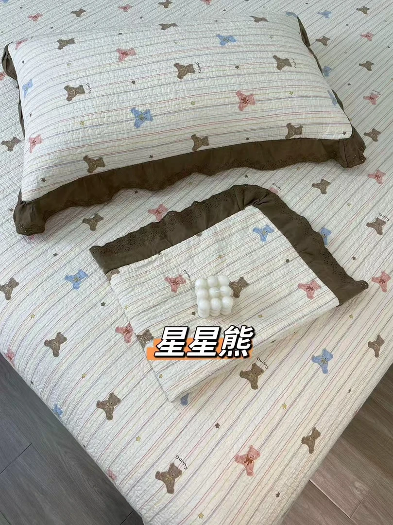 母婴级花边100%棉床盖三件套全棉裸睡学生三件套可水洗床上用品