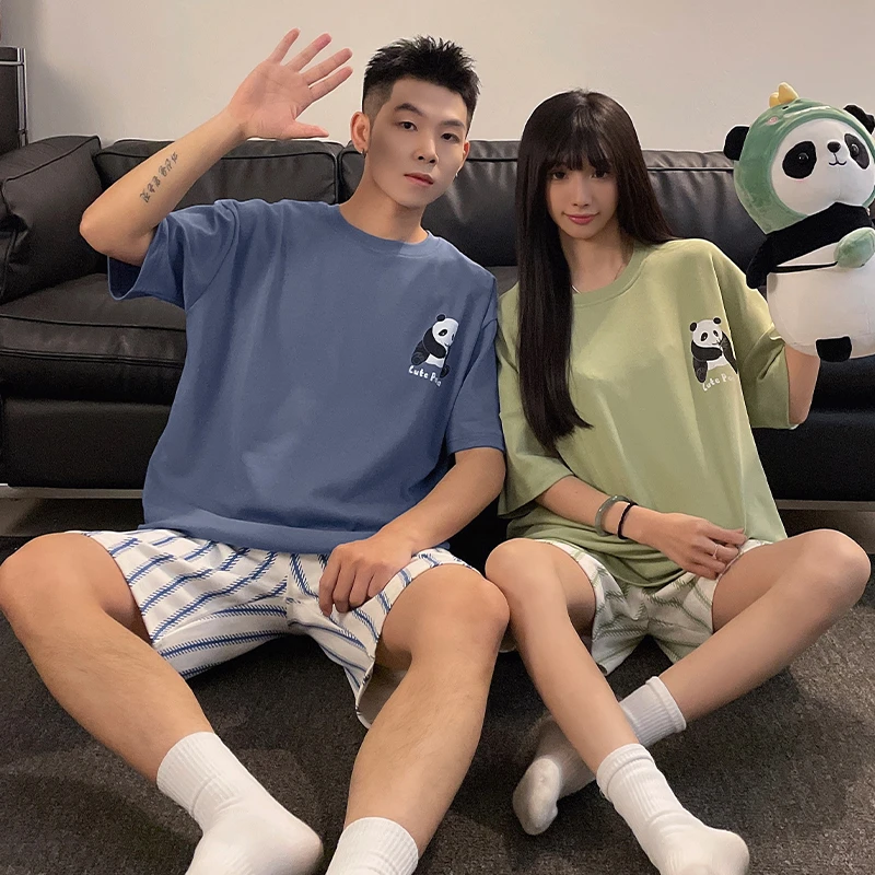 新款夏季薄款情侣短袖短裤卡通休闲大码家居服套装90808