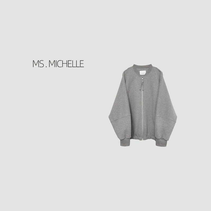 MS.MICHELLE 高品质简约宽松慵懒蝙蝠袖棒球卫衣外套6194