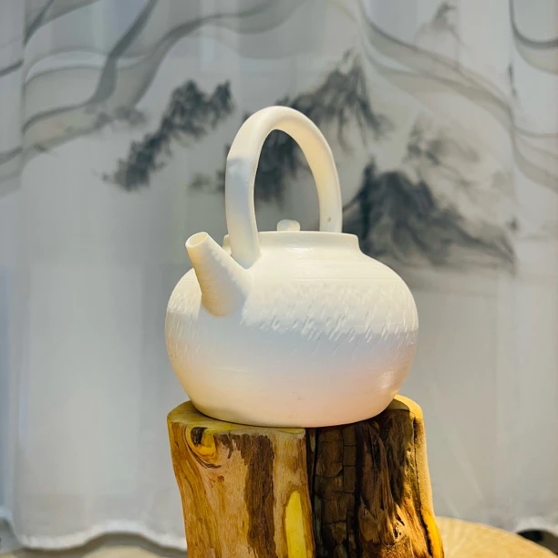潮州砂铫壶玉瓷提梁煮水壶透光超薄胎500毫升容量白瓷壶茶具