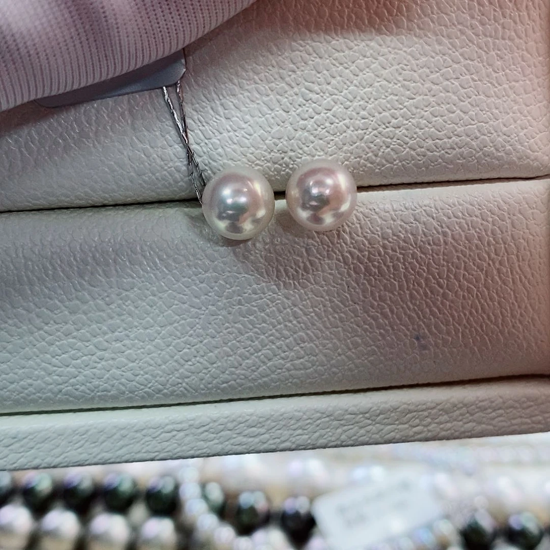 银S925镶嵌耳饰海水珍珠7-7.5
