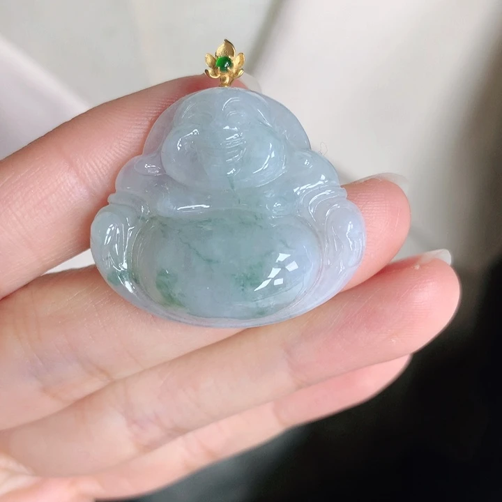 翡翠颈饰18K金镶嵌天然翡翠a货