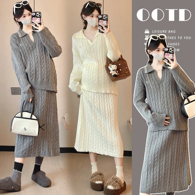 孕妇装秋装2025新款秋冬外穿大码时尚洋气毛衣上衣休闲宽松半身裙