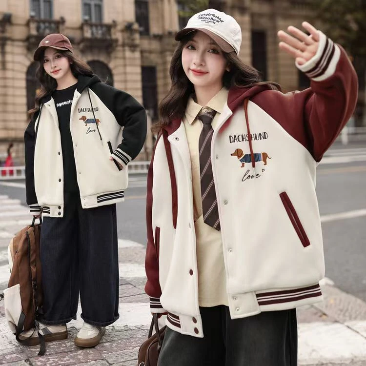 女童棒球服外套春秋新款中大童儿童洋气卡通绣花女孩休闲上衣