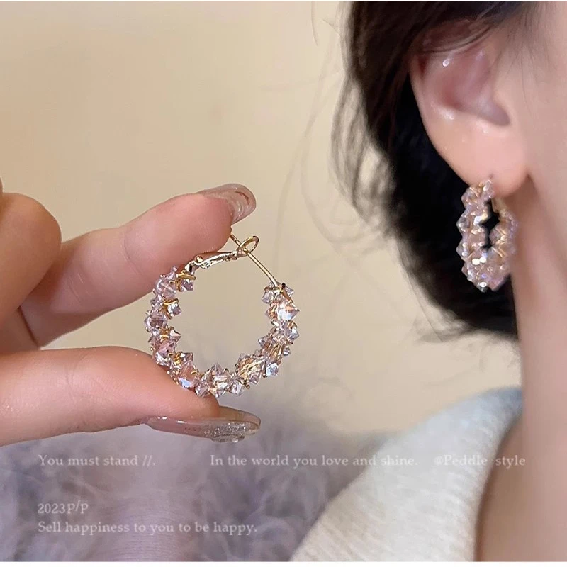 铜合金锆石耳饰 爆闪锆石精致圈圈耳环小众设计耳钉感夸张FTSP13