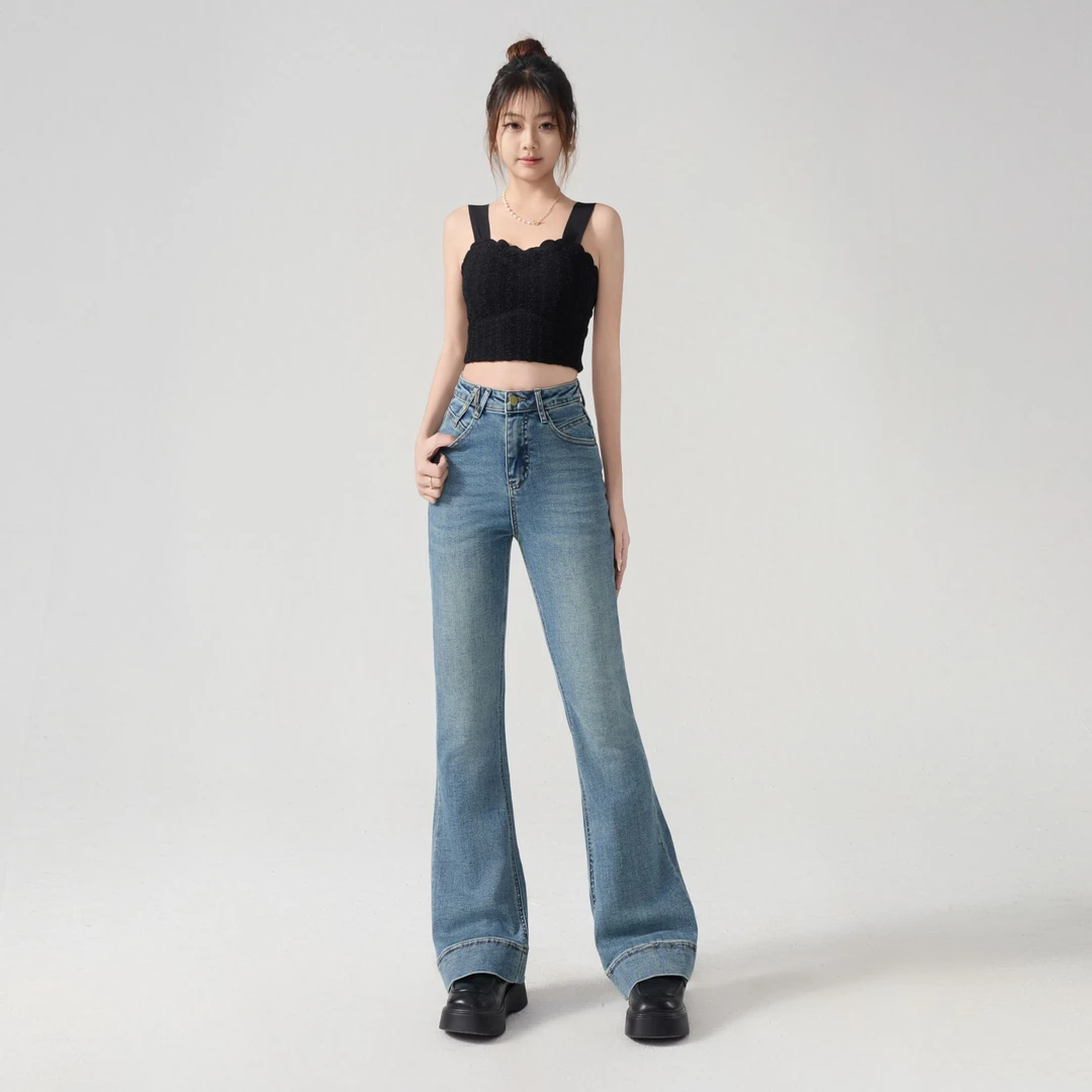 福老板|女神裤|复古微喇裤直筒高腰显高宽松显瘦百搭牛仔裤女孩