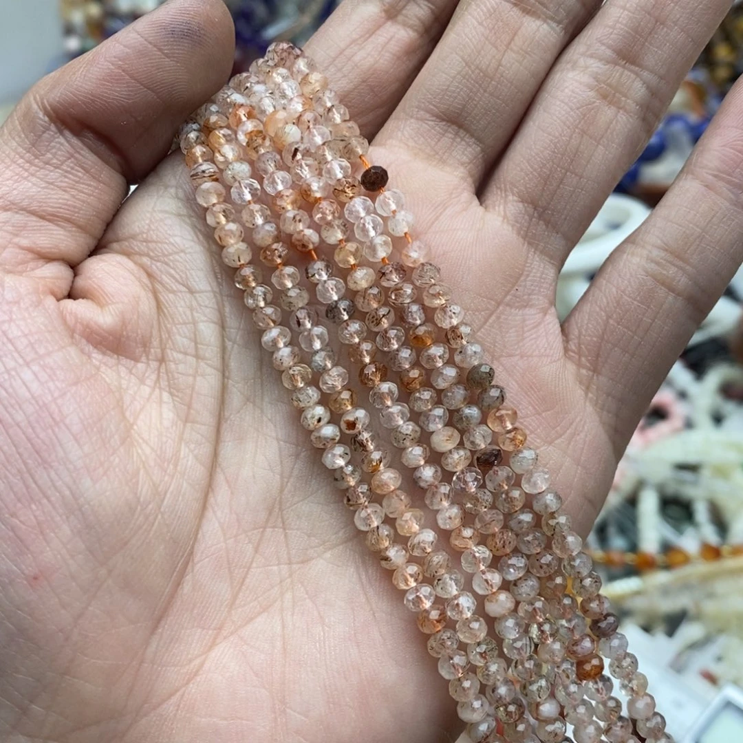 玛瑙/玉髓未镶嵌珠宝半成品一条天然4mm铜发晶切面隔片