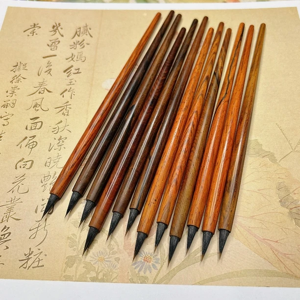 ［步步娇］酸枝木发簪毛笔紫狼毫小楷抄经文征明小行书瘦金体勾线笔